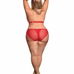 Magic Moments Int'l Risque Business Cupless Bra & Crotchless Panty Red Qn