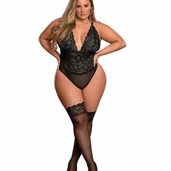 Magic Moments Int'l Risque Business Lace & Mesh Teddy W-snap Crotch Black Qn Lingerie