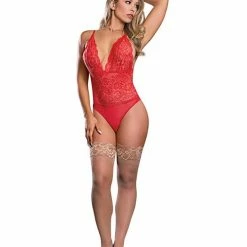 Magic Moments Int'l Lingerie Risque Business Lace & Mesh Teddy With Snap Crotch Black