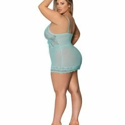 Magic Moments Int'l Lingerie Seabreeze Lace Up Chemise & G-string Turquoise 2x