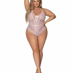 Magic Moments Int'l Seabreeze Strappy Back Teddy W-snap Crotch Blush 2x Lingerie
