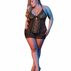 Magic Moments Int'l Lingerie Sexy Time Sophia Chemise & G-string Black Qn