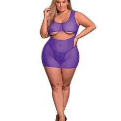 Magic Moments Int'l Lingerie Sheer Mesh Underboob Dress & Crotchless G-string Qn