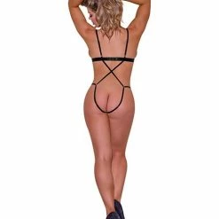 Magic Moments Int'l Lingerie Strap-tease Cupless & Crotchless Teddy Black