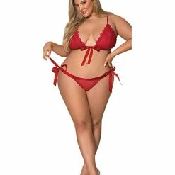 Magic Moments Int'l Sugar & Spice Ribbon Tie Bra & Panty Red Qn