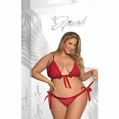 Magic Moments Int'l Sugar & Spice Ribbon Tie Bra & Panty Red Qn
