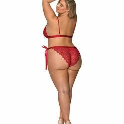 Magic Moments Int'l Sugar & Spice Ribbon Tie Bra & Panty Red Qn