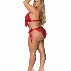 Magic Moments Int'l Sugar & Spice Ribbon Tie Bra & Panty Red Qn