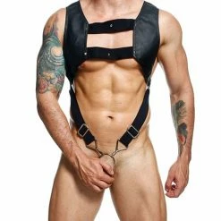 Male Basics Dngeon Croptop Harness Cockring Black O-s
