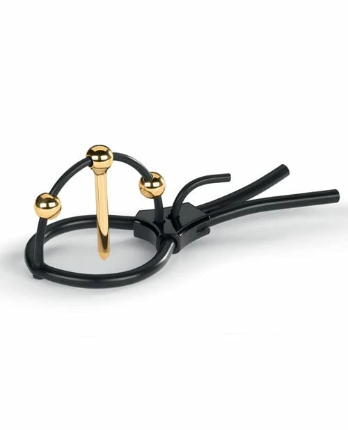 Kink & BDSM Mystim Plunging Pete With Corona Strap & Urethral Sound - Black-Gold