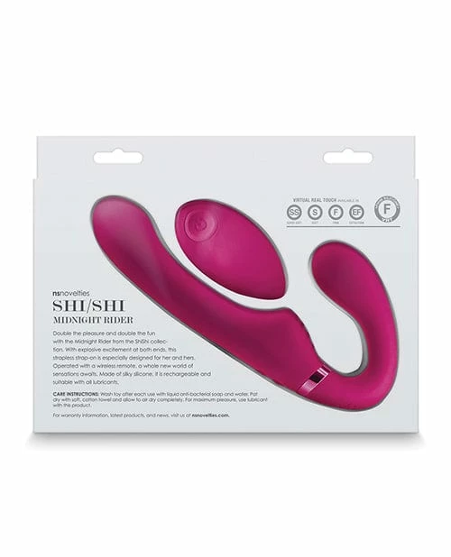 NS Novelties Shishi Midnight Rider Rechargeable Strapless Strap On W-remote - Pink Dildos