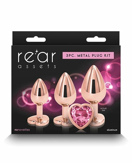 NS Novelties Anal Toys Rear Assets Pink Heart Gem Anal Trainer Kit - Rose Gold