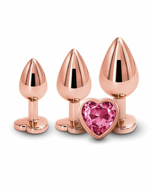 NS Novelties Anal Toys Rear Assets Pink Heart Gem Anal Trainer Kit - Rose Gold