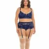 Oh La La Cheri Lingerie Adrienne Underwire Bra, High Waist Garterbelt & G-string Estate Blue