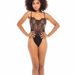 Oh La La Cheri Lingerie Elishia Satin Robe With Wide Eyelash Sleeves & Lace Teddy