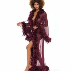 Oh La La Cheri Feather Robe Zinfandel Lingerie