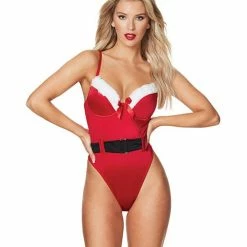 Oh La La Cheri Lingerie Holiday Padded Cup Teddy With Marabou Trim Red 1x-2x