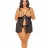 Oh La La Cheri Kira Embroidered Open Cup Flyaway Babydoll & G-string Lingerie