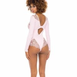 Oh La La Cheri Maria Ribbed Knit & Lace Teddy Crystal Rose Lingerie