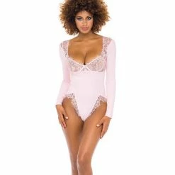 Oh La La Cheri Maria Ribbed Knit & Lace Teddy Crystal Rose Lingerie