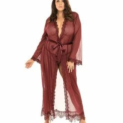 Oh La La Cheri Provence Eyelash Lace Floor Length Robe Zinfandel 1x-2x Lingerie