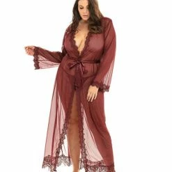 Oh La La Cheri Provence Eyelash Lace Floor Length Robe Zinfandel 1x-2x Lingerie