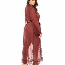 Oh La La Cheri Provence Eyelash Lace Floor Length Robe Zinfandel 1x-2x Lingerie