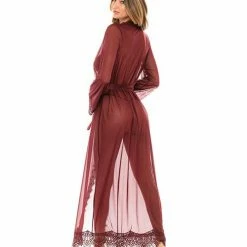 Oh La La Cheri Lingerie Provence Eyelash Lace Floor Length Robe Zinfandel L-XL