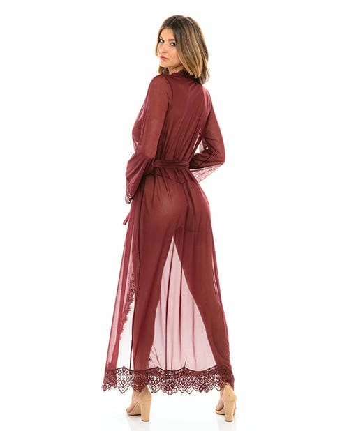 Oh La La Cheri Lingerie Provence Eyelash Lace Floor Length Robe Zinfandel L-XL