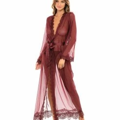 Oh La La Cheri Lingerie Provence Eyelash Lace Floor Length Robe Zinfandel L-XL