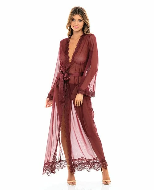 Oh La La Cheri Lingerie Provence Eyelash Lace Floor Length Robe Zinfandel L-XL