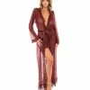 Oh La La Cheri Lingerie Provence Eyelash Lace Floor Length Robe Zinfandel S-M