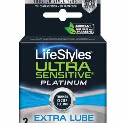 Paradise Marketing Condoms Lifestyles Ultra Sensitive Platinum Extra Lube - Pack Of 3