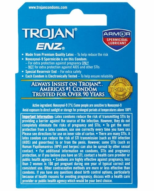 Paradise Marketing Trojan Enz Spermicidal Lubricated Condoms - Box Of 3