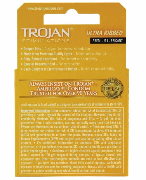 Paradise Marketing Trojan Ribbed Condoms - Box Of 3