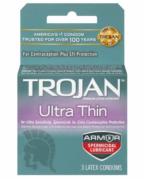 Paradise Marketing Trojan Ultra Thin Armor Spermicidal - Box Of 3 Condoms