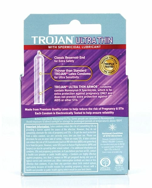 Paradise Marketing Trojan Ultra Thin Armor Spermicidal - Box Of 3 Condoms