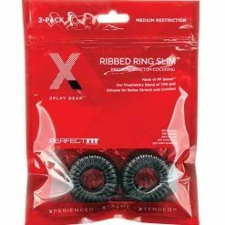 Perfect Fit Brand Penis Toys XPlay Gear Mixed Pack Ribbed Ring And Ribbed Ring Slim - Black - Pack Of 2