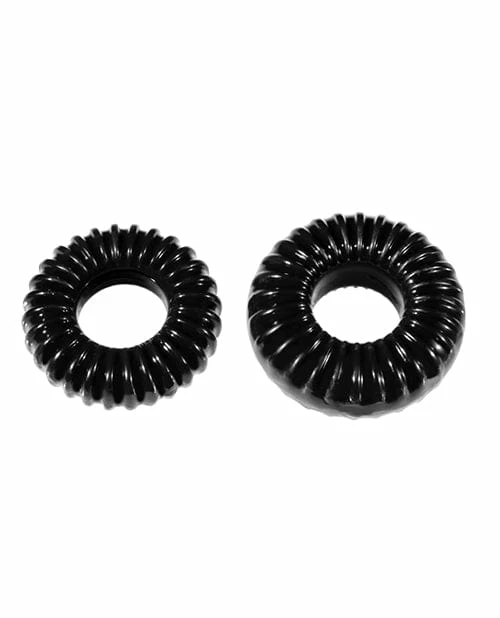 Perfect Fit Brand Penis Toys XPlay Gear Mixed Pack Ribbed Ring And Ribbed Ring Slim - Black - Pack Of 2