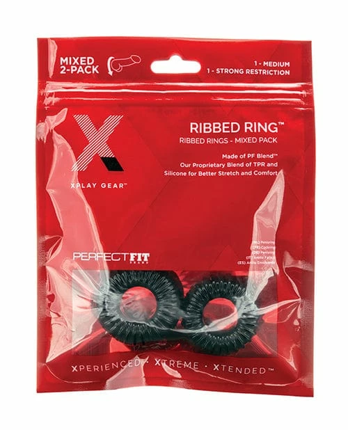 Perfect Fit Brand XPlay Gear PF Blend Premium Stretch Ribbed Ring Slim - Black - Pack Of 2 Penis Toys