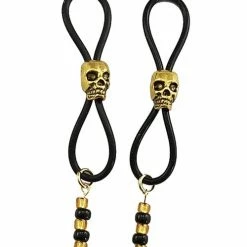 Phs International Bijoux De Nip Nipple Halos W-gold Skulls - Black