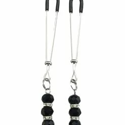 Phs International Bijoux De Nip Tweezer Nipple Clamp W-black & Crystal Beads - Chrome Kink & BDSM