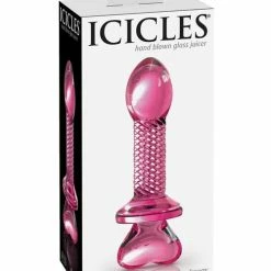Pipedream Products Icicles No. 82 Hand Blown Glass Butt Plug - Ribbed-Pink Anal Toys