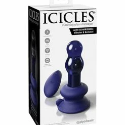 Pipedream Products Anal Toys Icicles No. 83 Hand Blown Glass Vibrating Butt Plug With Remote - Blue