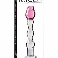 Pipedream Products Dildos Icicles No. 12 Hand Blown Glass Massager - Clear With Rose Tip