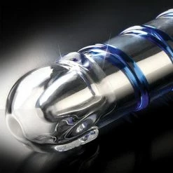 Pipedream Products Icicles No. 20 Hand Blown Glass Vibrator Waterproof - Clear With Blue Swirls