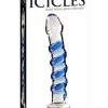 Pipedream Products Dildos Icicles No. 5 Hand Blown Glass Massager - Clear With Blue Swirls