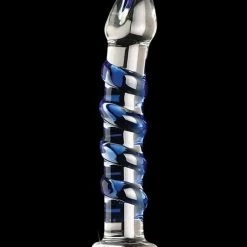 Pipedream Products Dildos Icicles No. 5 Hand Blown Glass Massager - Clear With Blue Swirls