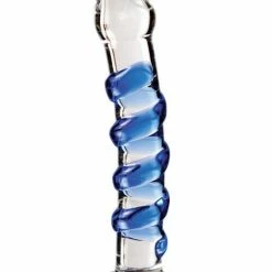 Pipedream Products Dildos Icicles No. 5 Hand Blown Glass Massager - Clear With Blue Swirls