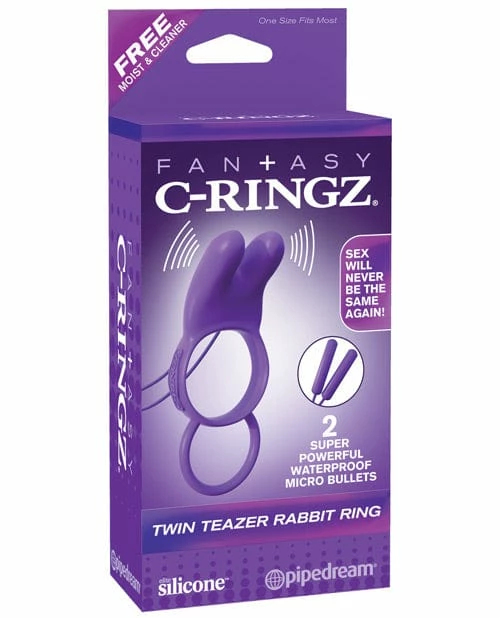 Pipedream Products Penis Toys Fantasy C-ringz Twin Teazer Rabbit Ring - Purple